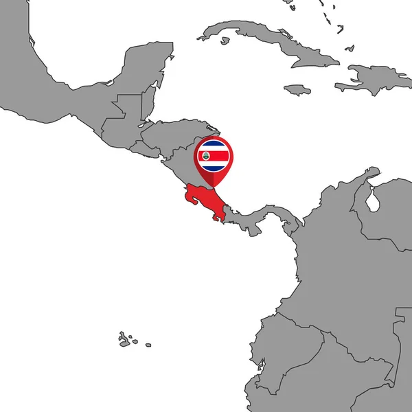 Mapa Pin Con Bandera Costa Rica Mapa Mundial Ilustración Vectorial — Vector de stock