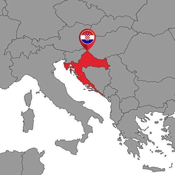 Pin Karte Mit Kroatien Flagge Auf Weltkarte Vektorillustration — Stockvektor