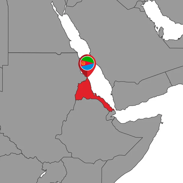 Mapa Pinów Flagą Erytrei Mapie Świata Ilustracja Wektora — Wektor stockowy