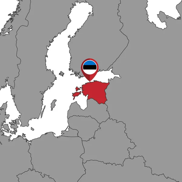 Pin Map Estonia Zászló Világtérképen Vektorillusztráció — Stock Vector