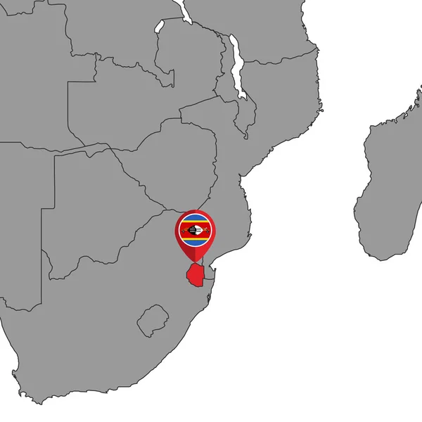 Mapa Pinów Flagą Eswatini Mapie Świata Ilustracja Wektora — Wektor stockowy