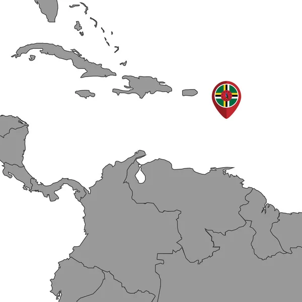 Pin Map Dominica Zászló Világtérképen Vektorillusztráció — Stock Vector