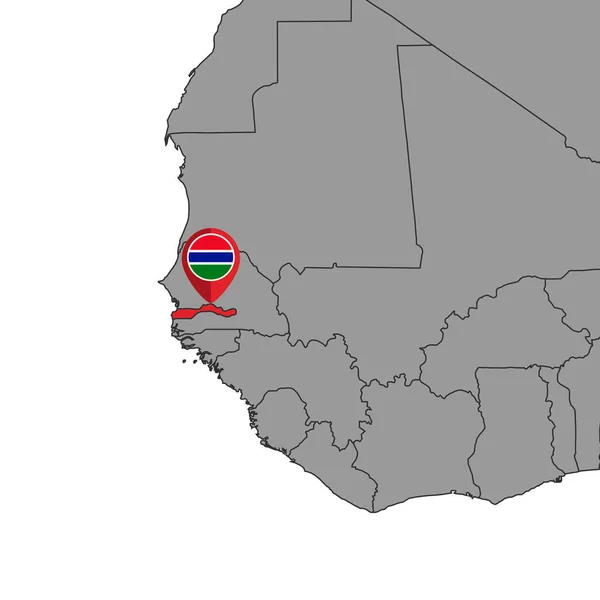 Pin Χάρτη Σημαία Γκάμπια Στο Παγκόσμιο Χάρτη Εικονογράφηση Διανύσματος — Διανυσματικό Αρχείο
