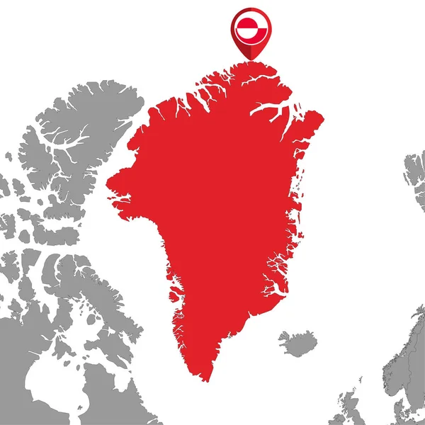 世界地図上でグリーンランドの旗とピンマップ ベクターイラスト — ストックベクタ