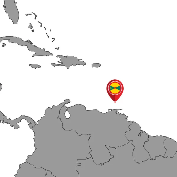 Mappa Pin Con Bandiera Grenada Sulla Mappa Del Mondo Illustrazione — Vettoriale Stock