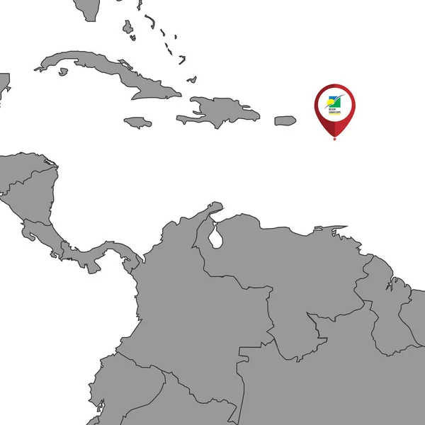 世界地図上のグアドループ旗とピンマップ ベクターイラスト — ストックベクタ