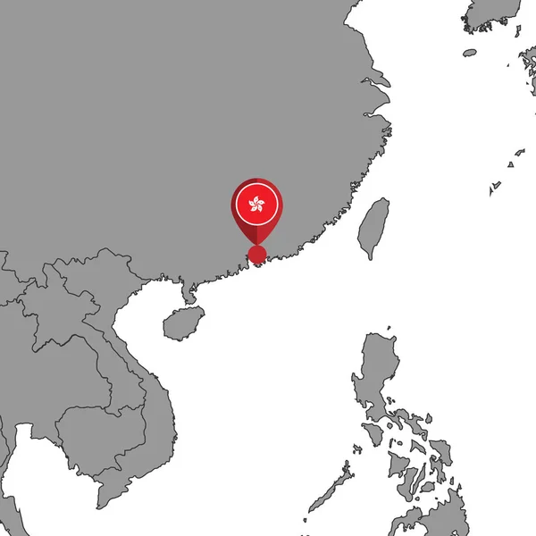 Mappa Pin Con Bandiera Hong Kong Sulla Mappa Del Mondo — Vettoriale Stock