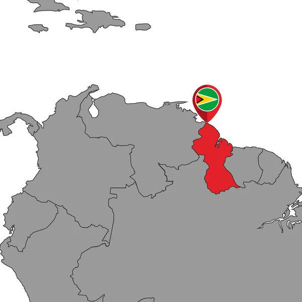 Dünya Haritasında Guyana Bayrağı Olan Pin Haritası Vektör Illüstrasyonu — Stok Vektör