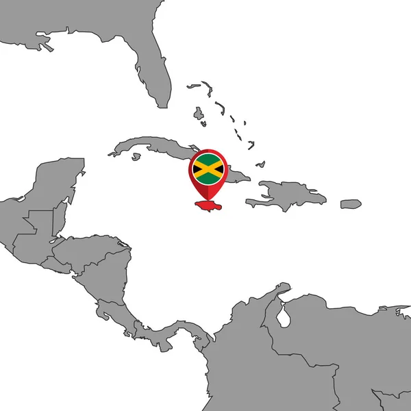 Pin Map Jamaica Zászló Világtérképen Vektorillusztráció — Stock Vector