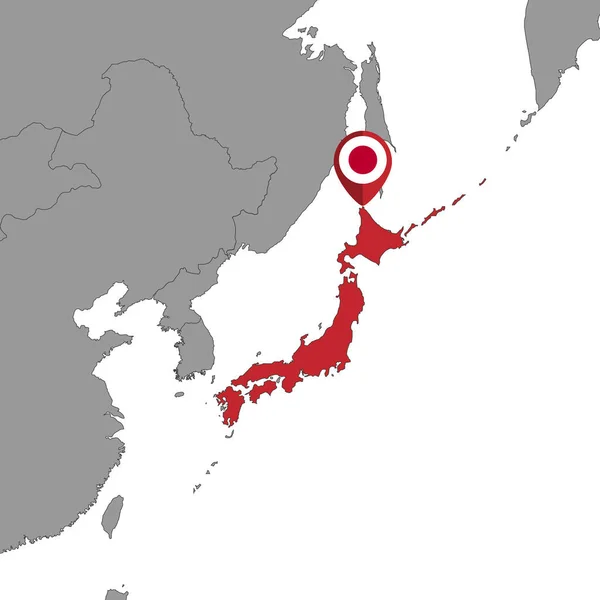 Peta Pin Dengan Bendera Jepang Pada Ilustrasi Map Vector Dunia - Stok Vektor