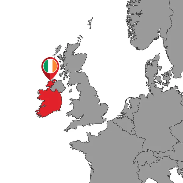 Pinkaart Met Ierse Vlag Wereldkaart Vectorillustratie — Stockvector