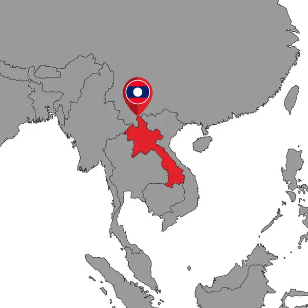 Dünya Haritasında Laos Bayrağı Olan Pin Haritası Vektör Illüstrasyonu — Stok Vektör