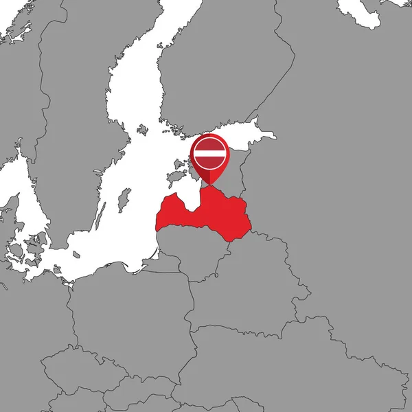 라트비아 국기를 지도에 핀지도 일러스트 — 스톡 벡터