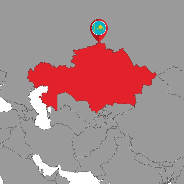 Mapa Pino Com Bandeira Cazaquistão Mapa Mundo Ilustração Vetorial — Vetor de Stock