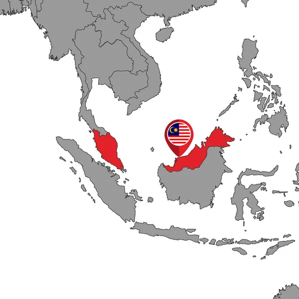 世界地図上のマレーシアのフラグとピンマップ ベクターイラスト — ストックベクタ