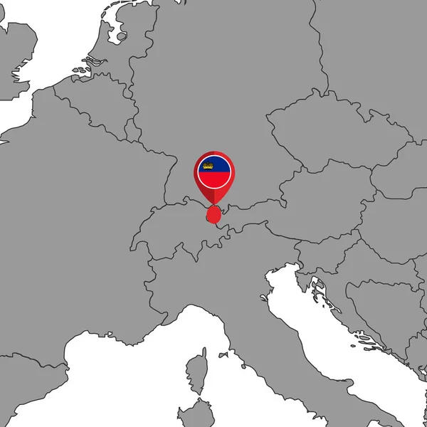 Mapa Pinów Flagą Liechtensteinu Mapie Świata Ilustracja Wektora — Wektor stockowy