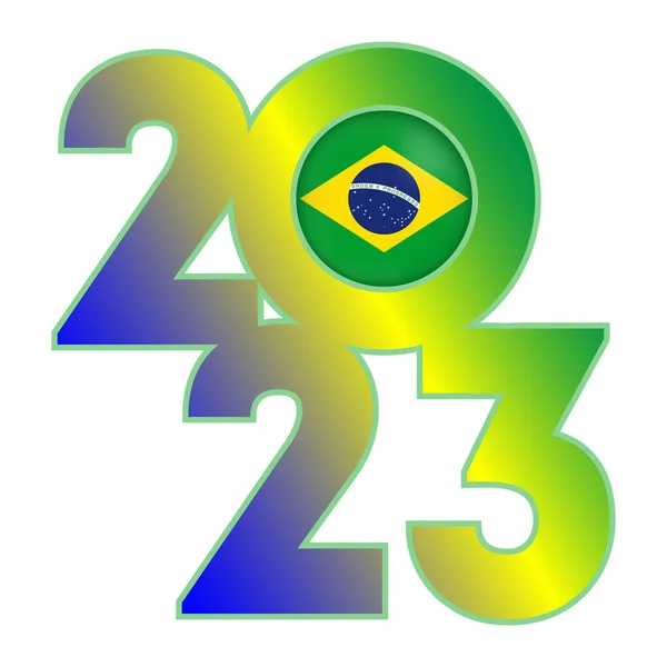 Gott Nytt 2023 Banner Med Brasilien Flagga Inuti Vektorillustration — Stock vektor