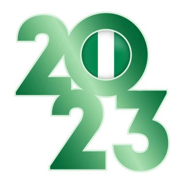 İçinde Nijerya bayrağı olan 2023 yılınız kutlu olsun. Vektör illüstrasyonu.