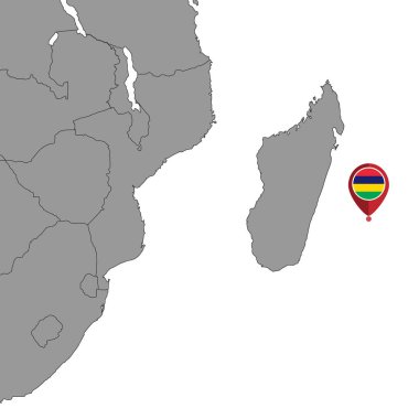 Mauritius 'un dünya haritasında işaretli iğne haritası. Vektör illüstrasyonu.