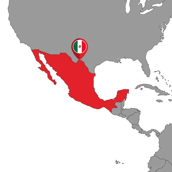 Carte Broches Avec Drapeau Mexique Sur Carte Monde Illustration Vectorielle — Image vectorielle