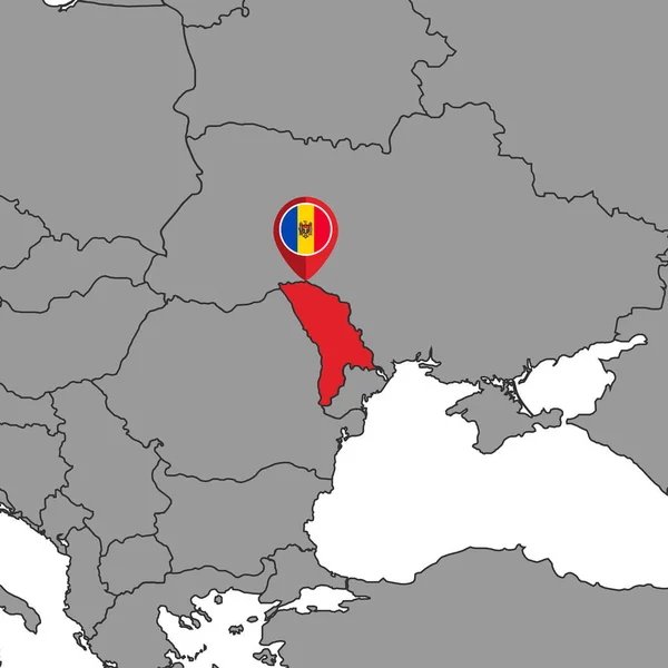 Dünya Haritasında Moldova Bayrağı Olan Pin Haritası Vektör Illüstrasyonu — Stok Vektör
