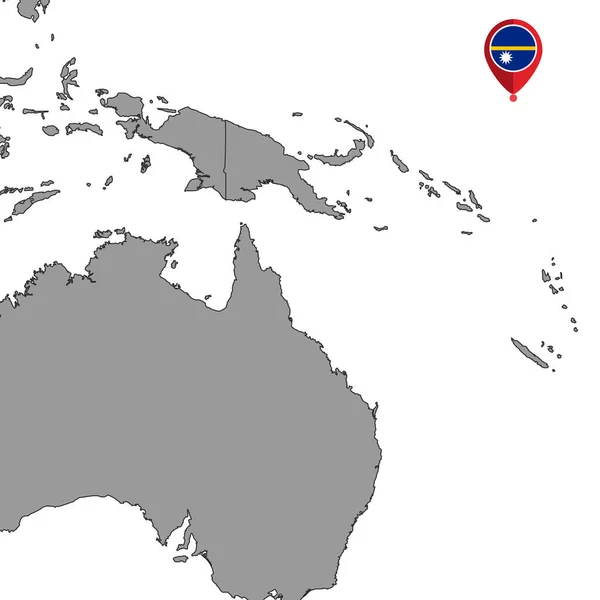 Pin Mapa Vlajkou Nauru Mapě Světa Vektorová Ilustrace — Stockový vektor