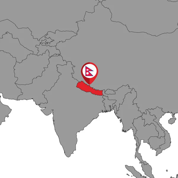 Pin Karte Mit Nepal Flagge Auf Weltkarte Vektorillustration — Stockvektor