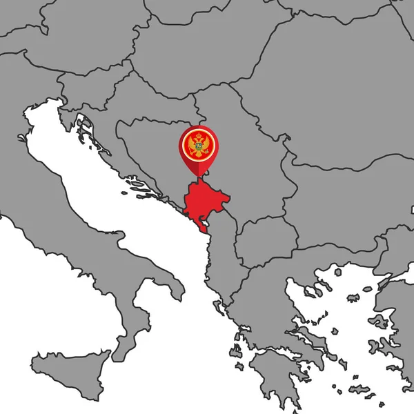 Dünya Haritasında Karadağ Bayrağıyla Işaretlenmiş Bir Harita Vektör Illüstrasyonu — Stok Vektör