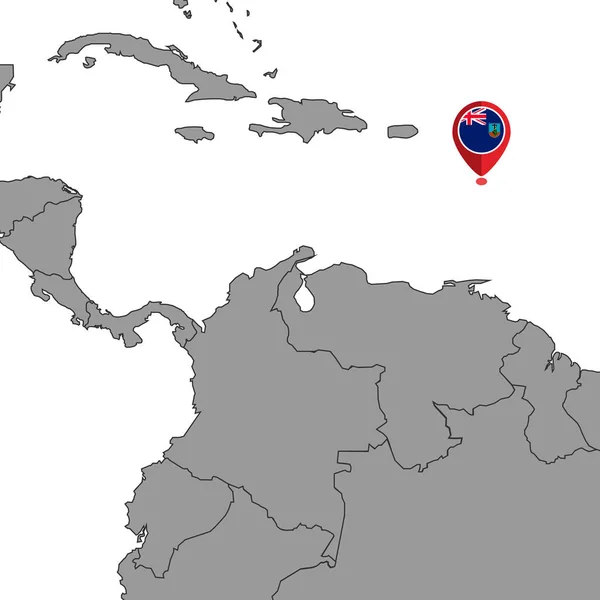 Pin Map Montserrat Flag Világtérképen Vektorillusztráció — Stock Vector