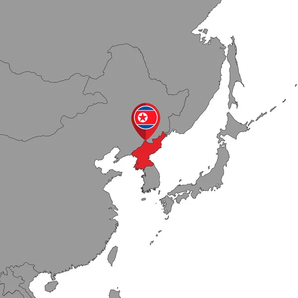 Pin Map North Korea Zászló Világtérképen Vektorillusztráció — Stock Vector