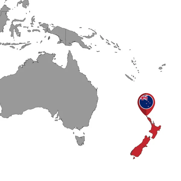 Pin Map New Zealand Flag World Map Inglês Ilustração Vetorial —  Vetores de Stock