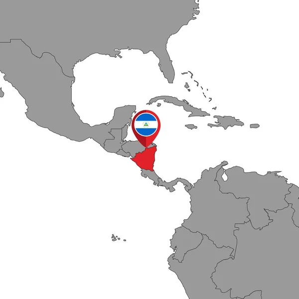 Dünya Haritasında Nikaragua Bayrağı Olan Pin Haritası Vektör Illüstrasyonu — Stok Vektör