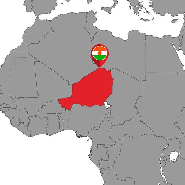 Пин Карта Флагом Нигера Карте Мира Векторная Иллюстрация — стоковый вектор