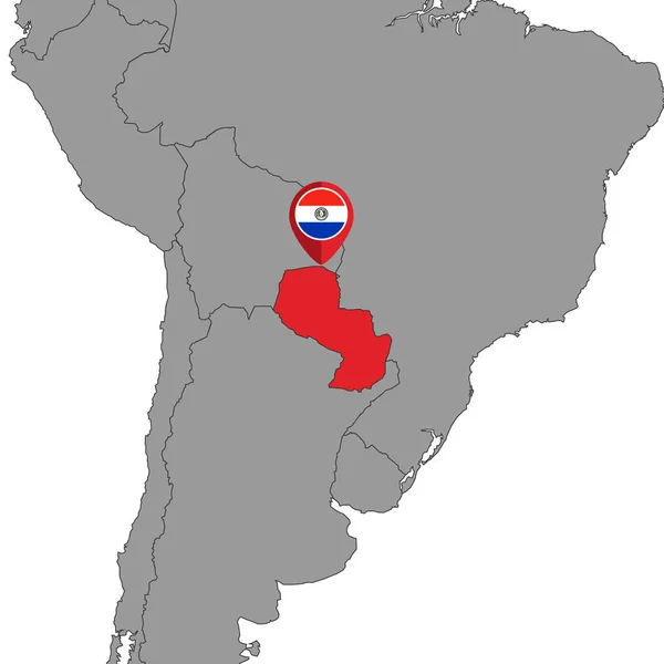 世界地図上でパラグアイの旗とピンマップ ベクターイラスト — ストックベクタ