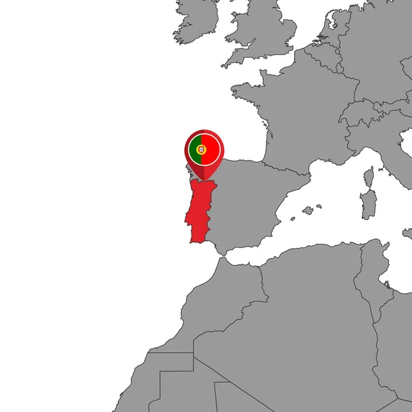 Pin Map Com Bandeira Portugal Mapa Mundo Ilustração Vetorial — Vetor de Stock