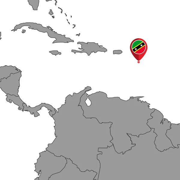 Mapa Szpilki Flagą Saint Kitts Nevis Mapie Świata Ilustracja Wektora — Wektor stockowy