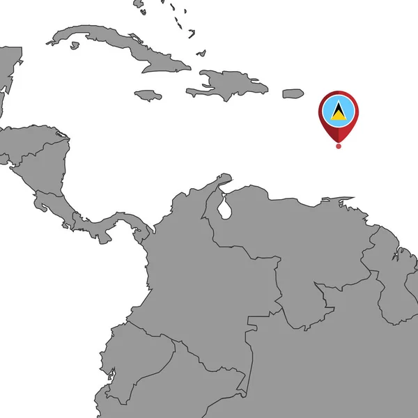Mapa Pin Flagą Saint Lucia Mapie Świata Ilustracja Wektora — Wektor stockowy