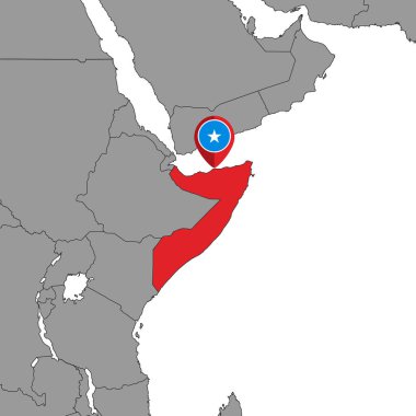 Dünya haritasında Somali bayrağı olan pin haritası. Vektör illüstrasyonu.