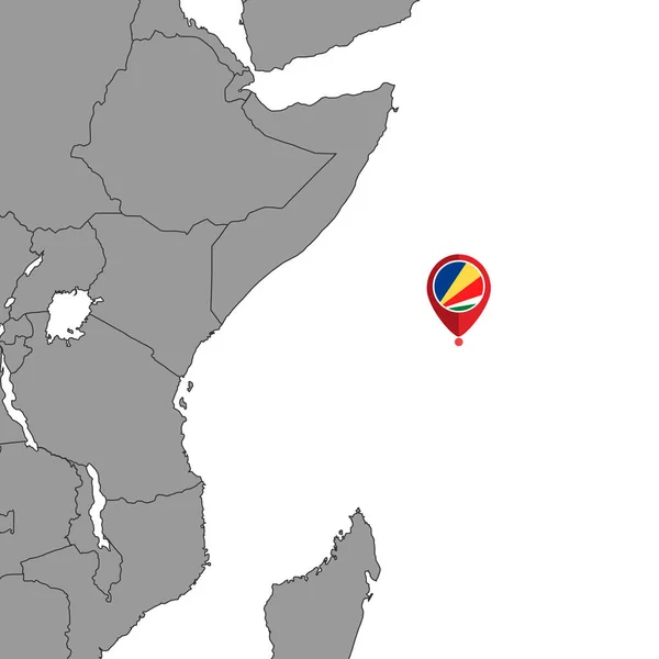 Pin Map Seychelles Flag World Map Inglês Ilustração Vetorial —  Vetores de Stock