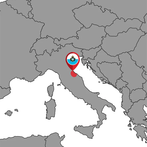 Dünya Haritasında San Marino Bayrağı Olan Pin Haritası Vektör Illüstrasyonu — Stok Vektör
