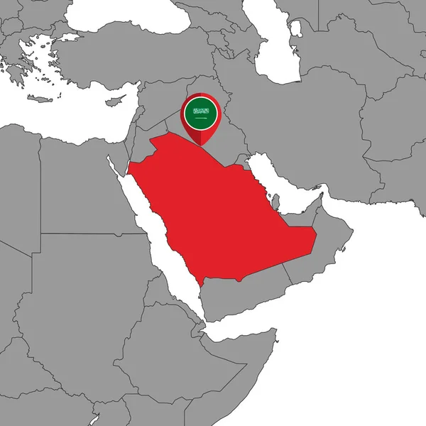 Pin Mapa Saúdskoarabskou Vlajkou Mapě Světa Vektorová Ilustrace — Stockový vektor