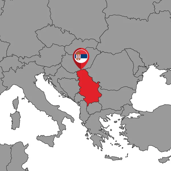 Карта Піна Прапором Сербії Карті Світу Приклад Вектора — стоковий вектор