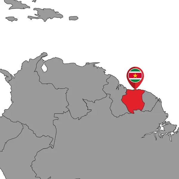 Pin Map Suriname Flag World Map Inglês Ilustração Vetorial — Vetor de Stock