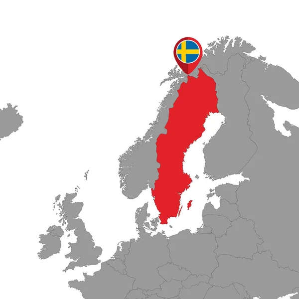 Stift Karta Med Sverige Flagga Världskartan Vektorillustration — Stock vektor