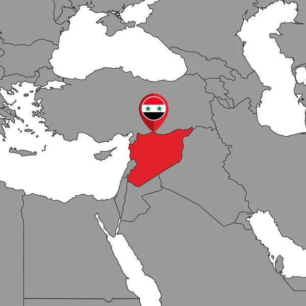 Pin Mapa Vlajkou Sýrie Mapě Světa Vektorová Ilustrace — Stockový vektor