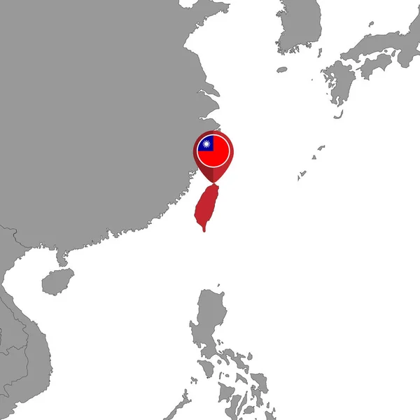 Mappa Pin Con Bandiera Taiwan Sulla Mappa Del Mondo Illustrazione — Vettoriale Stock