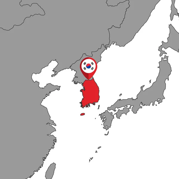 Mappa Pin Con Bandiera Della Corea Del Sud Sulla Mappa — Vettoriale Stock
