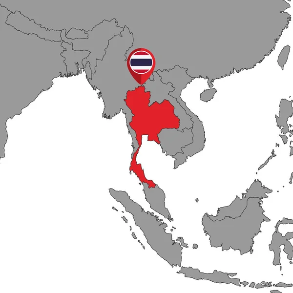 世界地図上でタイ国旗とピンマップ ベクターイラスト — ストックベクタ