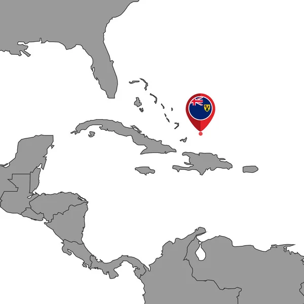 Mappa Pin Con Bandiera Delle Isole Turks Caicos Sulla Mappa — Vettoriale Stock