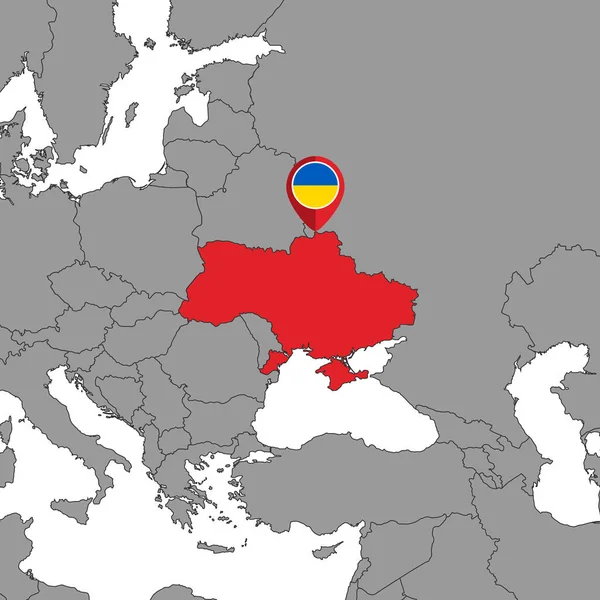Dünya Haritasında Ukrayna Bayraklı Iğne Haritası Vektör Illüstrasyonu — Stok Vektör